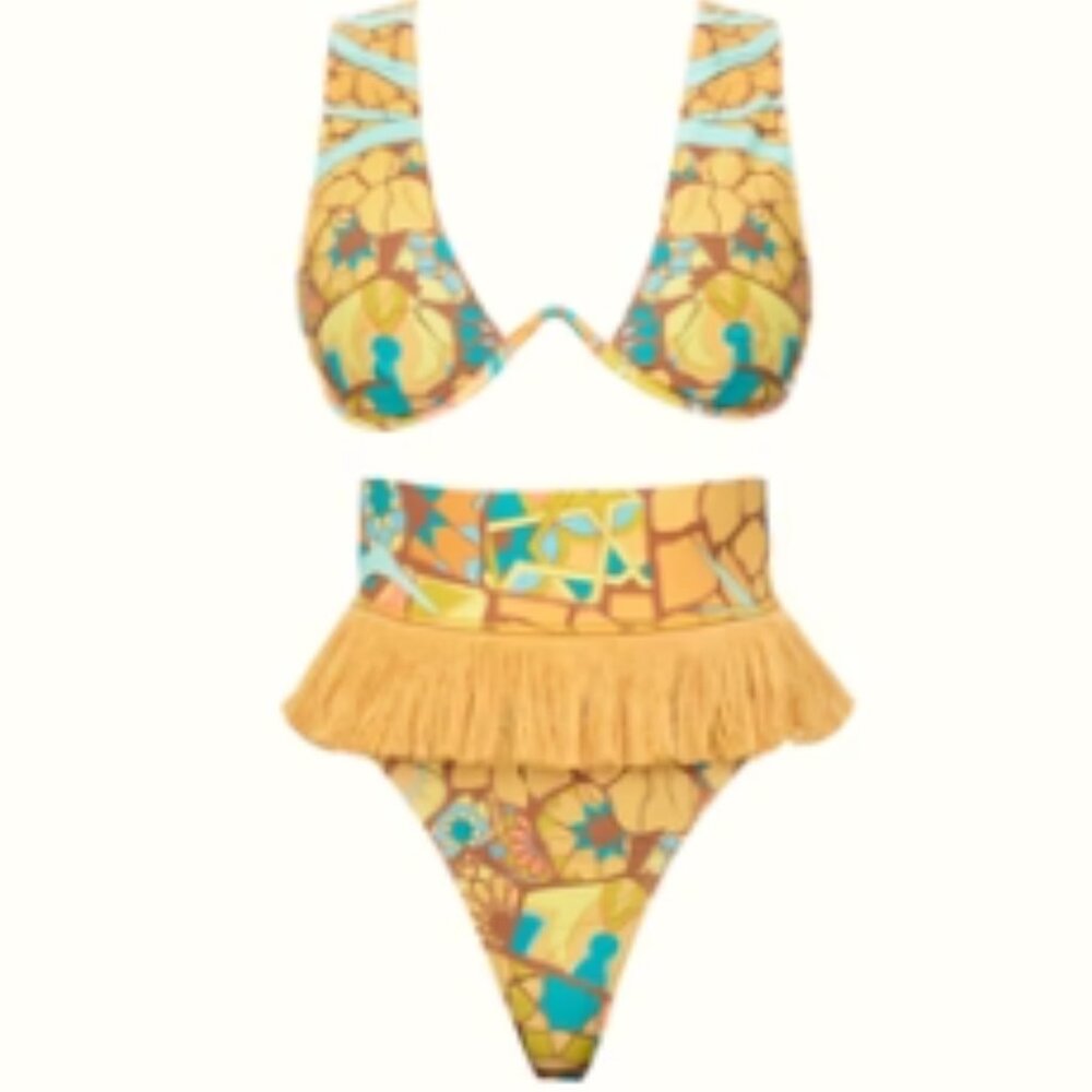 Andrea Iyamah Fringe Bikini Set – Multicolor Print (NWT)